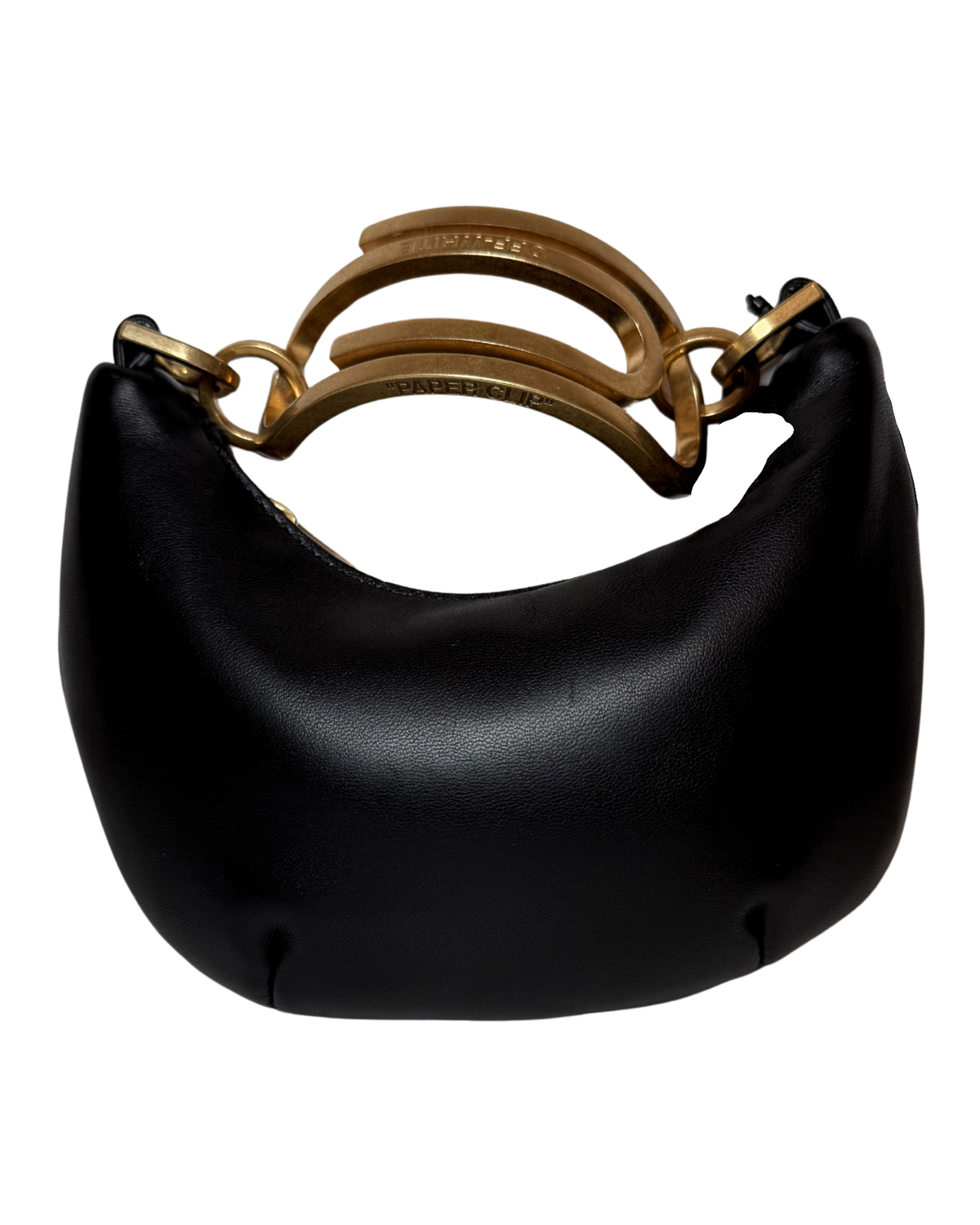 Off-White Paperclip Mini Hobo Curved Leather Clutch, Black