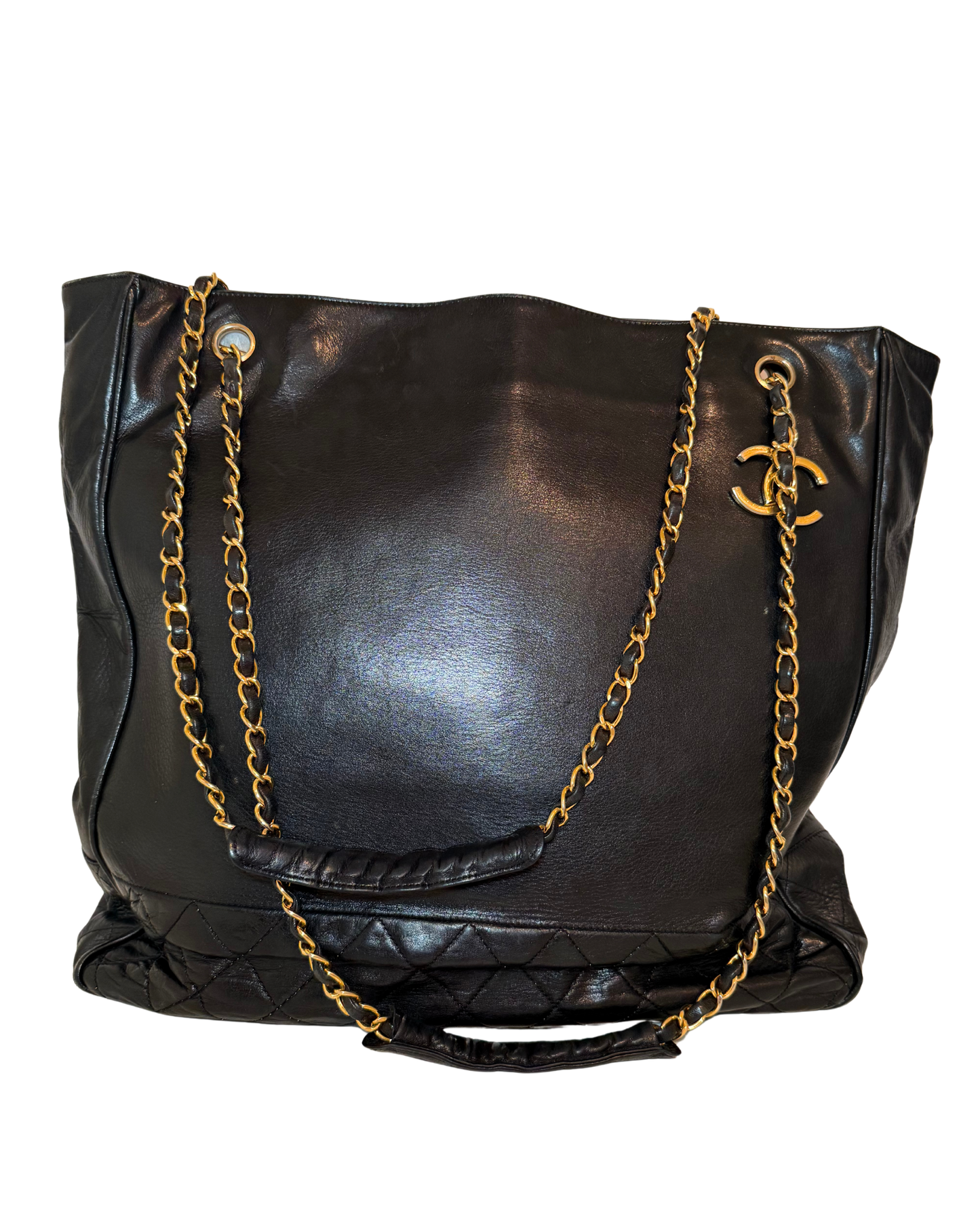 Chanel Vintage CC Tote, Black Leather, 1990