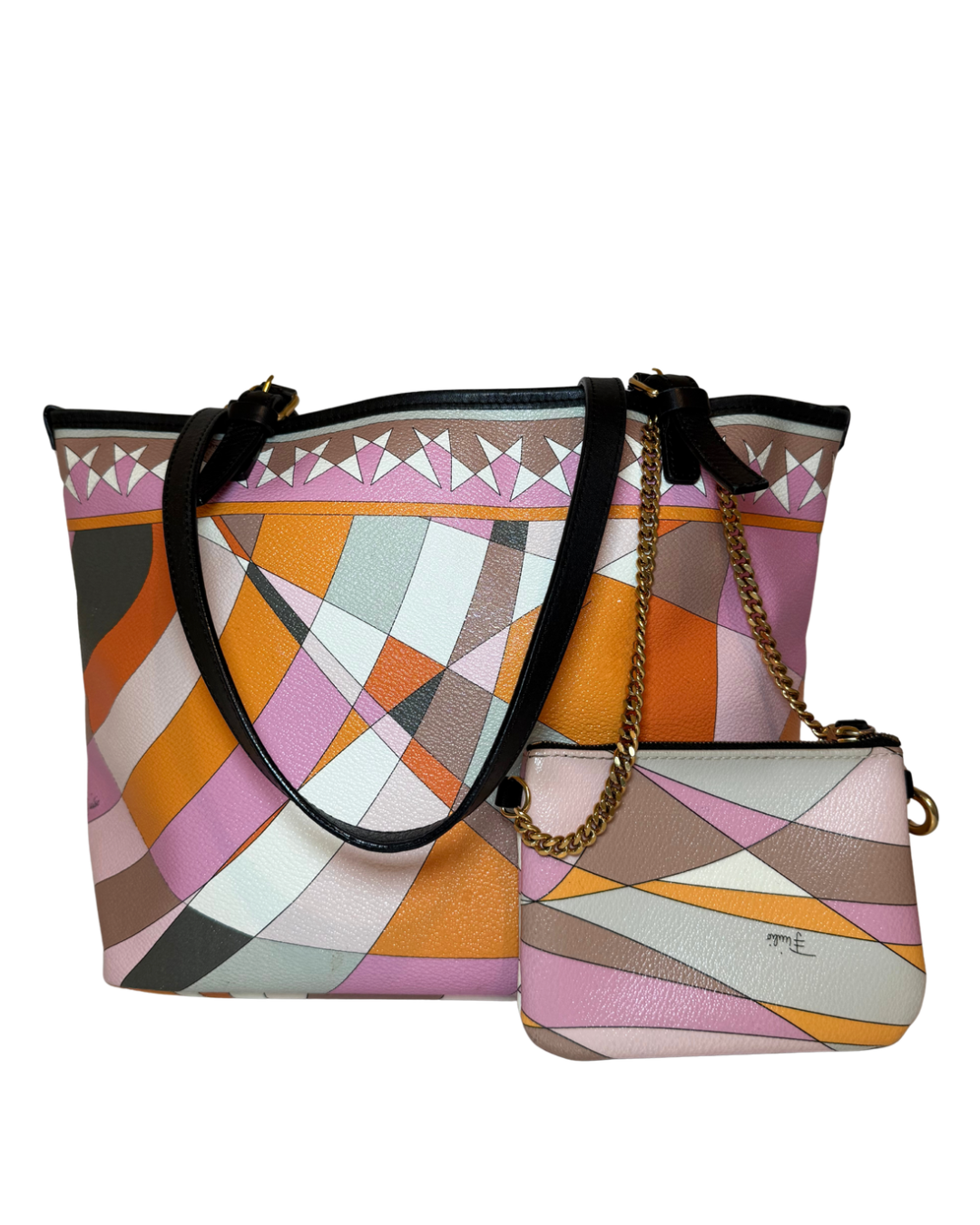 Emilio Pucci Leather Print Tote w/ Pouch
