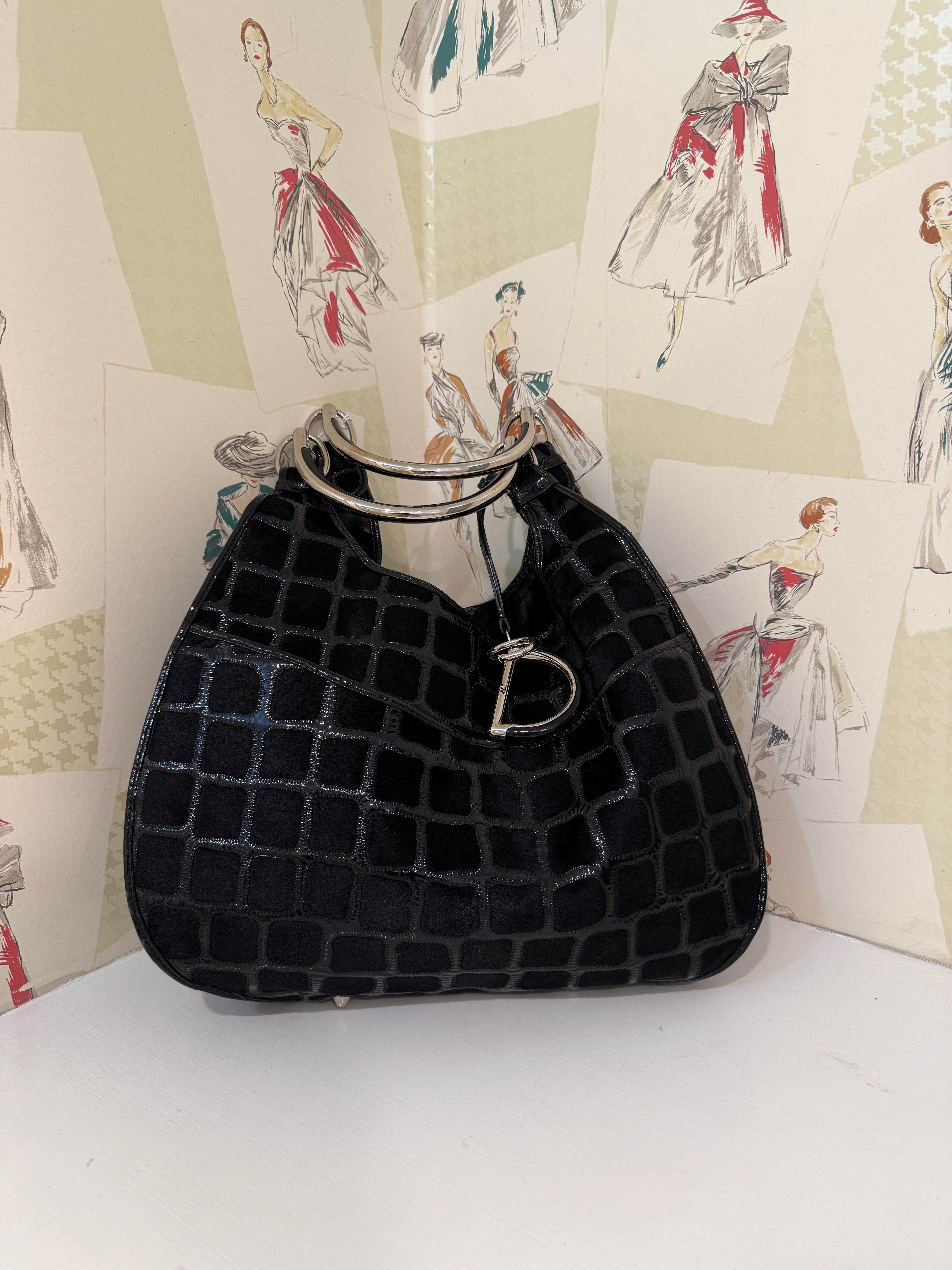 Christian Dior Patent Leather Grand Sac Dior, Black