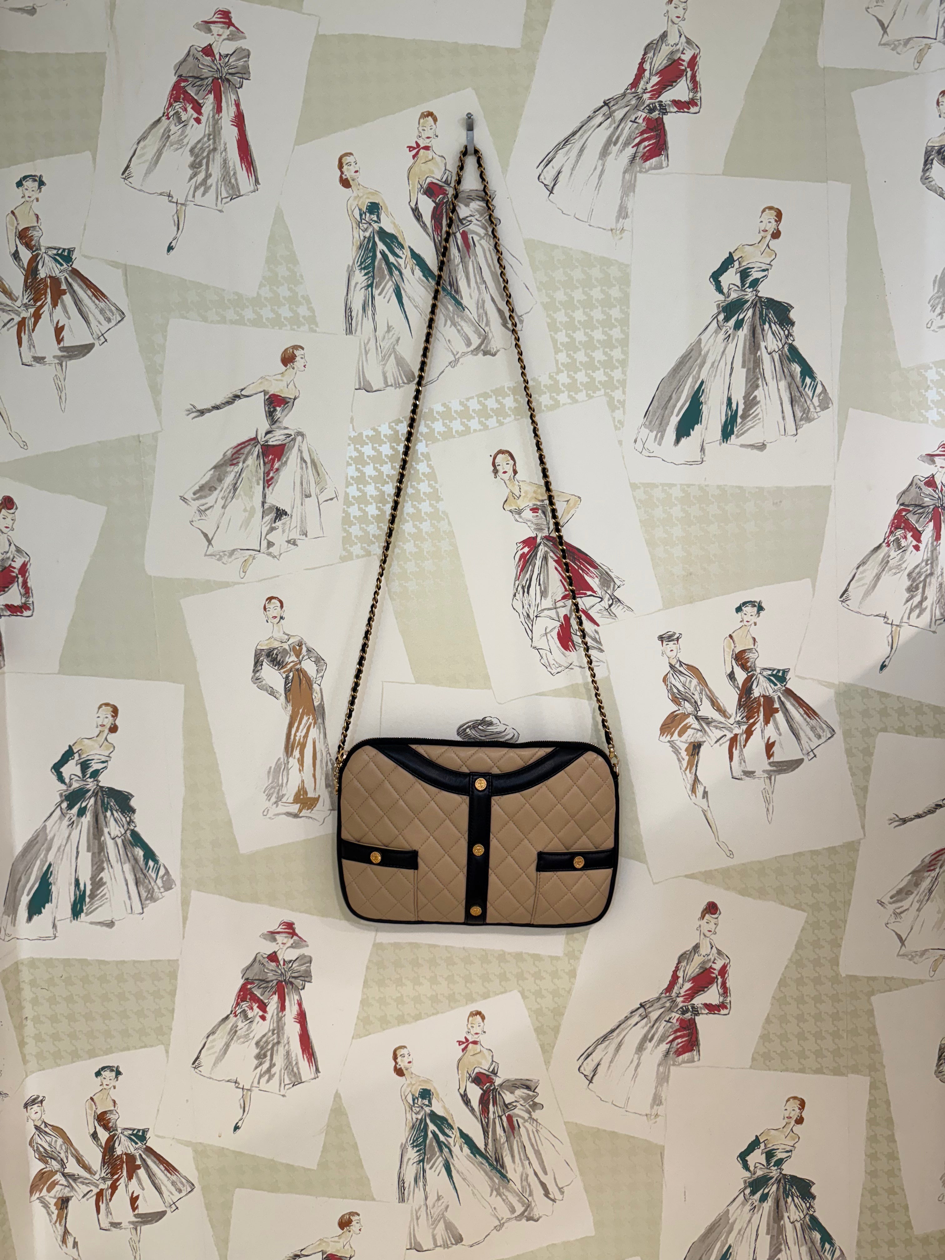Chanel Girl Bag "Sweater", Crossbody, Cream and Black W/ Gold