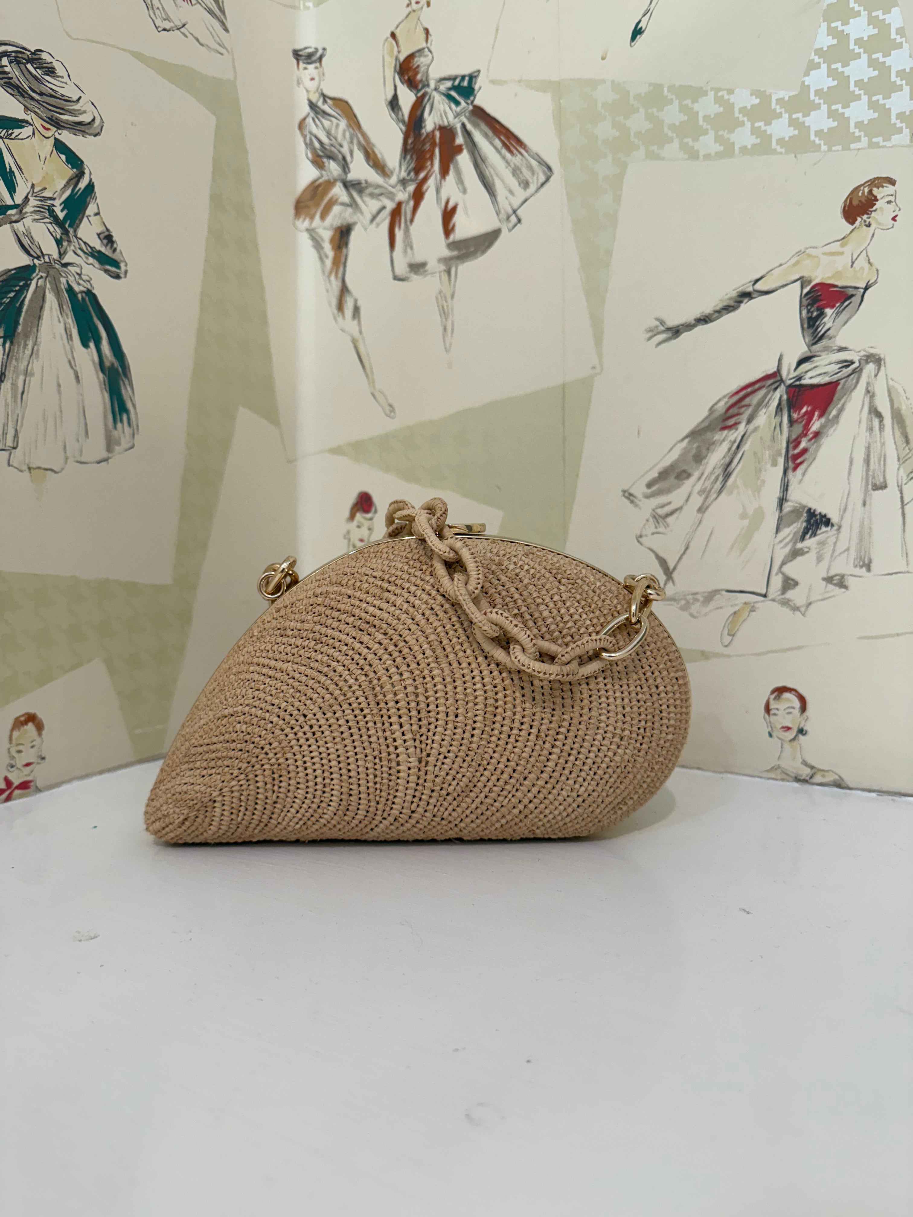 Simkai Raffia Shell Miniaudiere NEW