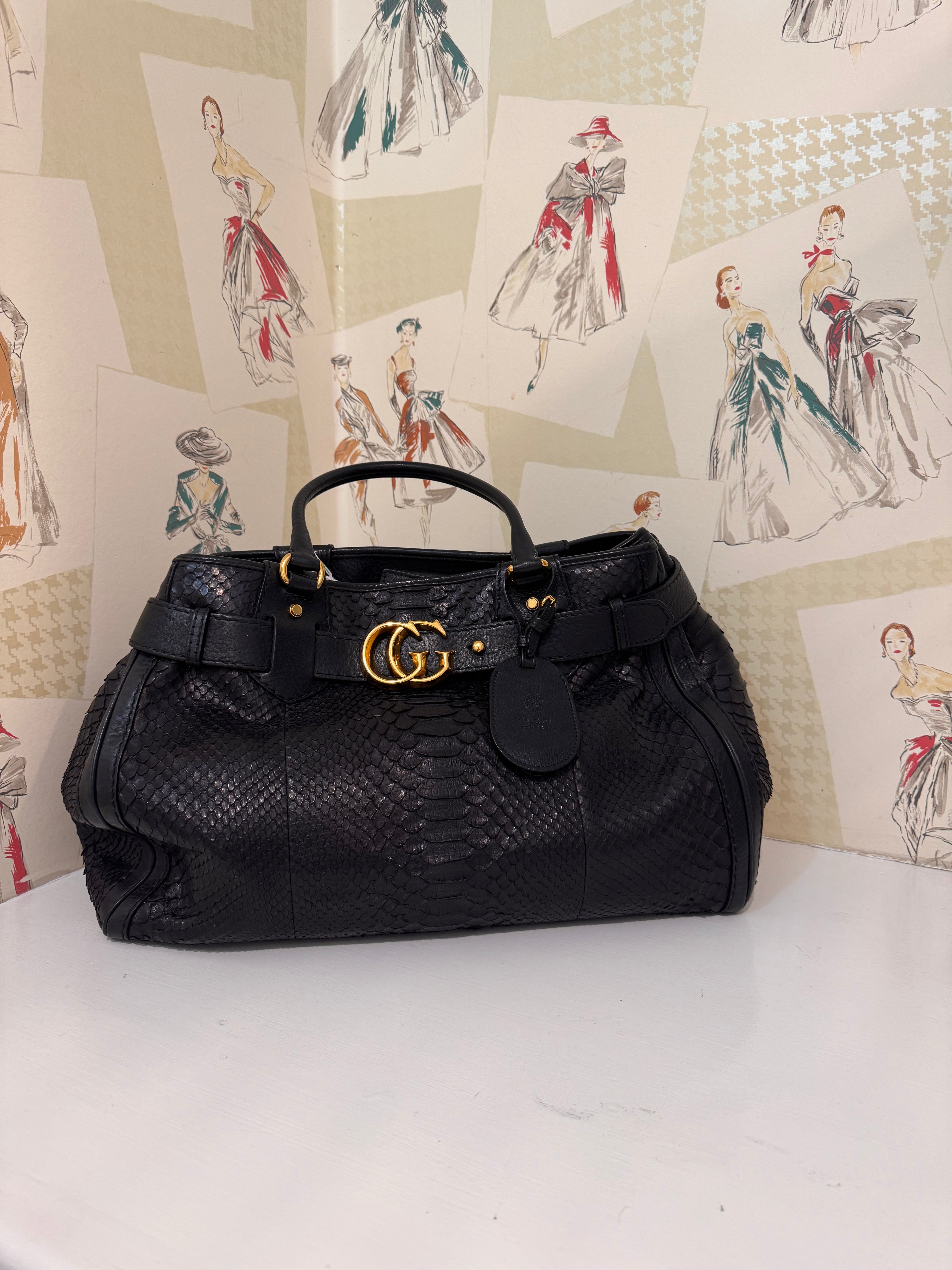 Gucci Snakeskin Tote, Large, Black