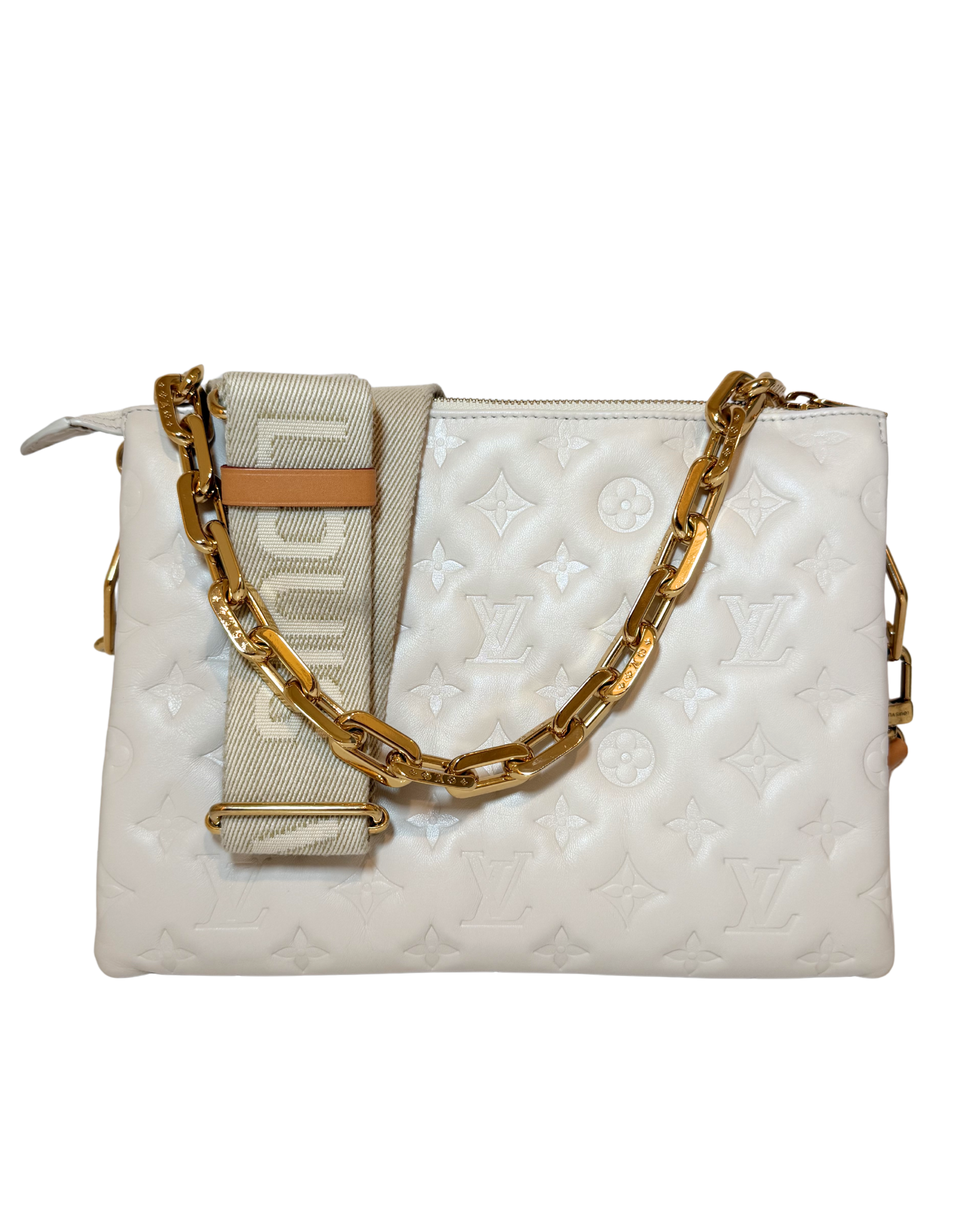 Louis Vuitton Coussin PM Cream Leather/Gold Hardwear w/Chain and Fabric Straps