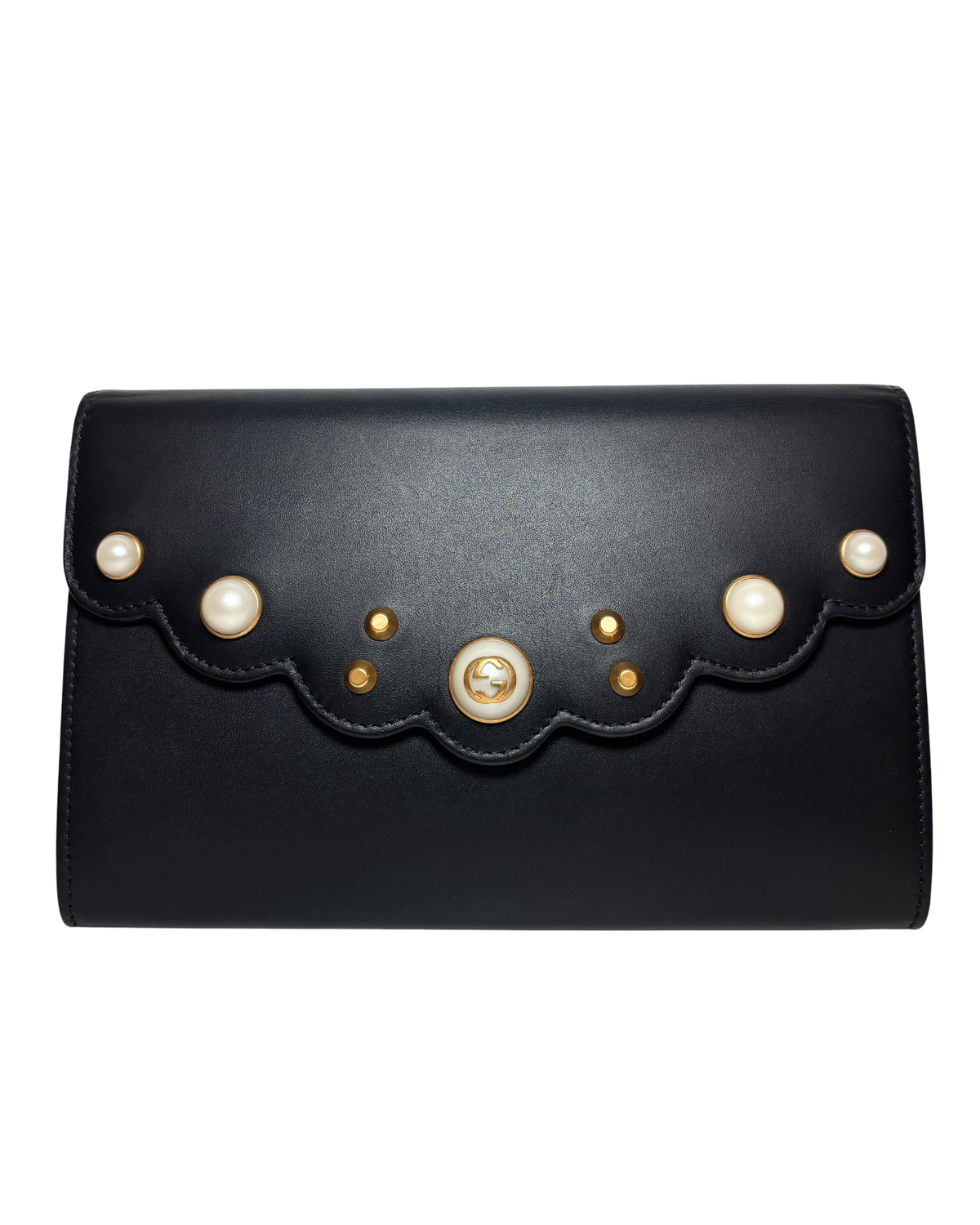 Gucci Black Clutch w/ Pearl and Scallop flap