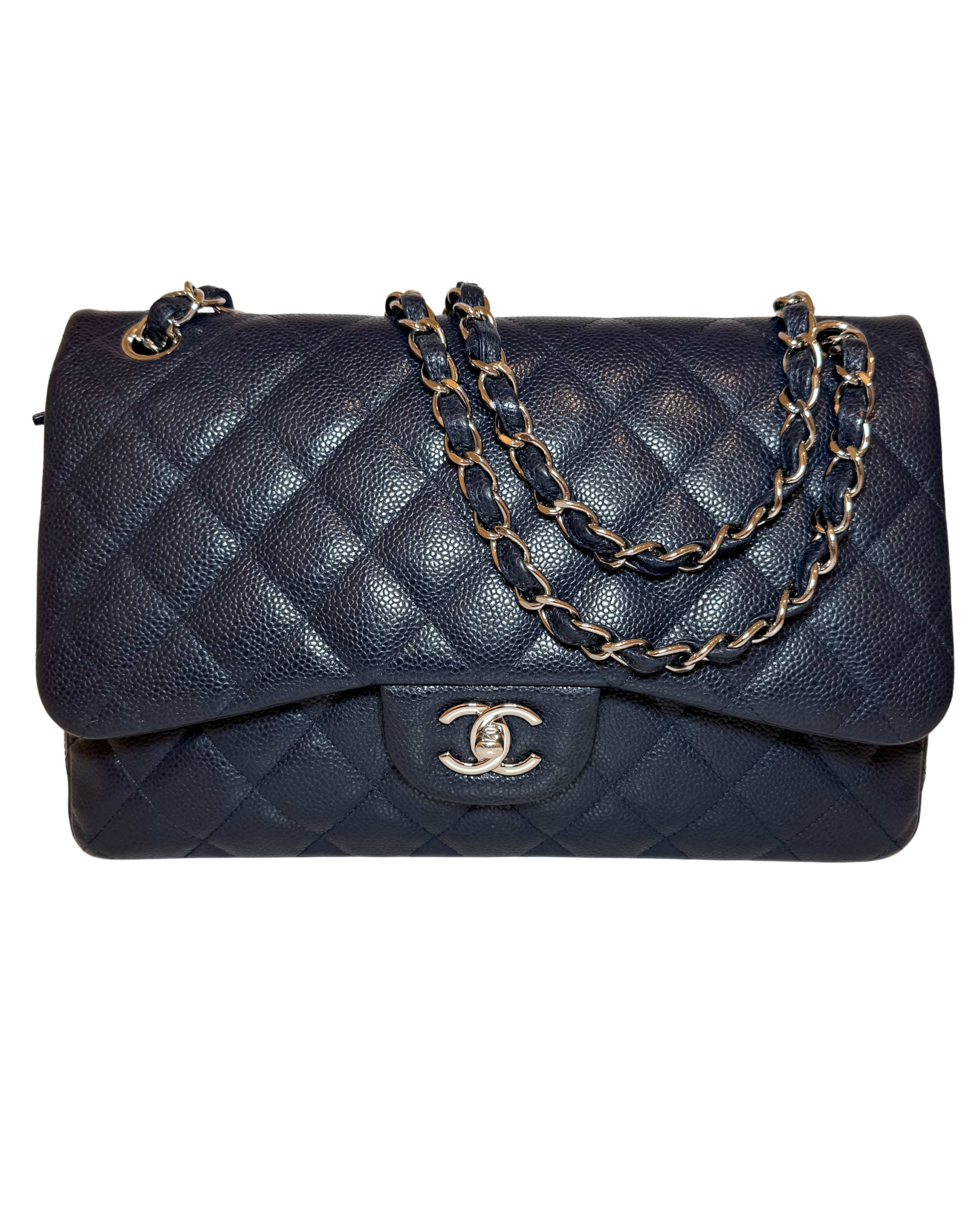 Chanel Classic CC Double Flap, Jumbo, Caviar Blue Leather, 2014