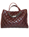 Chanel Quilted Nameplate Tote, Burgundy