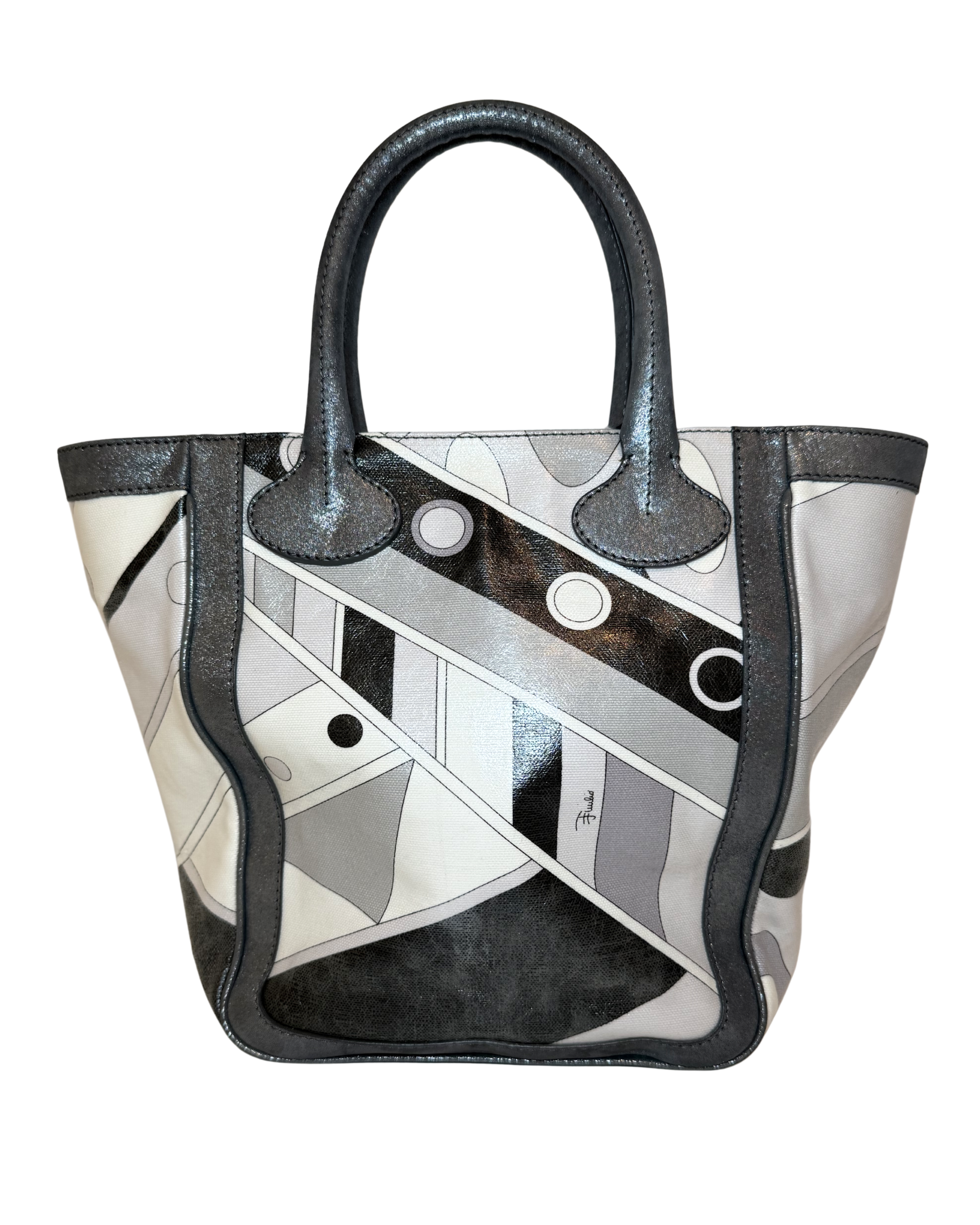 Emilio Pucci Leather Printed Tote, Black & White