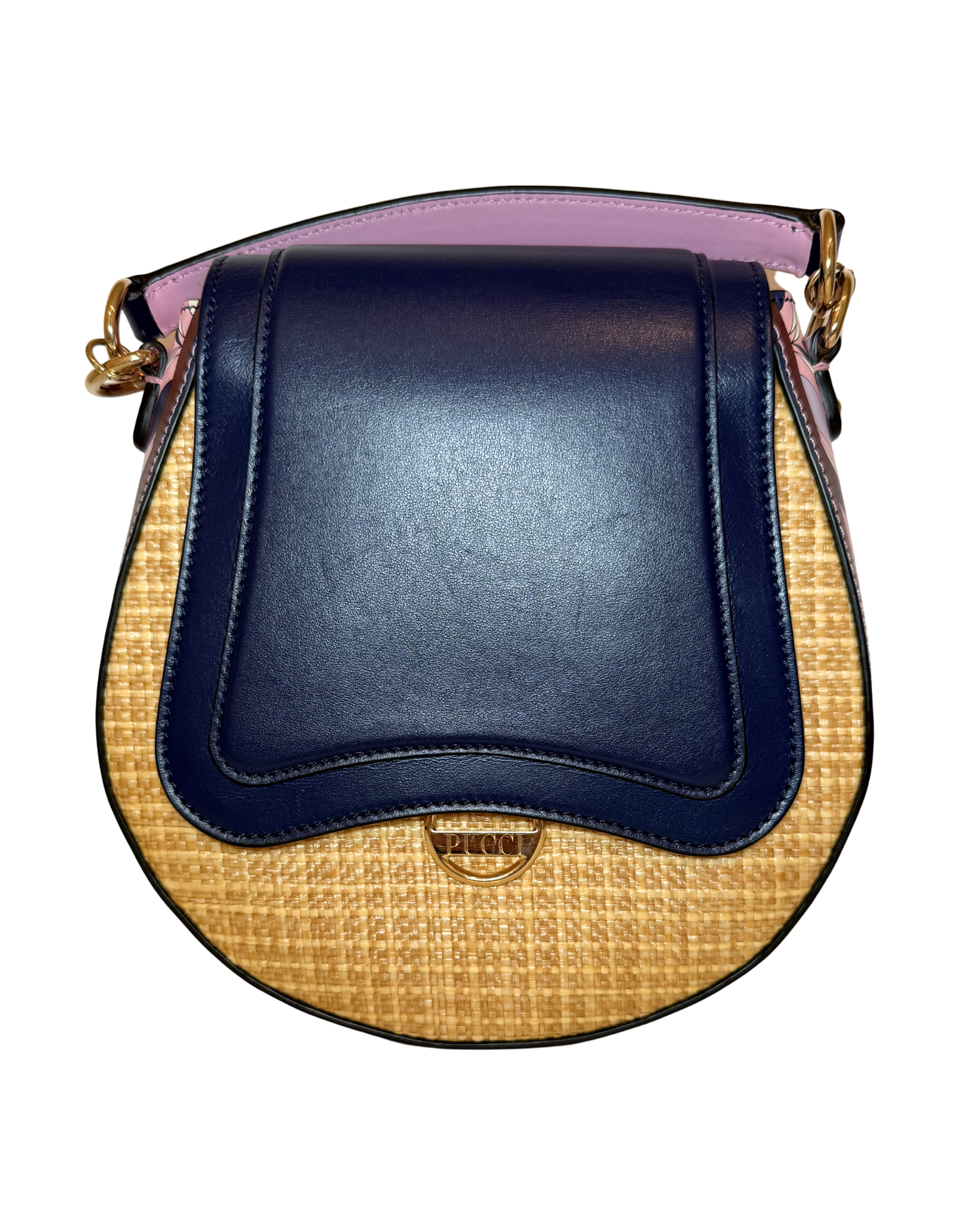 Emilio Pucci Raffia and Blue Leather Crossbody