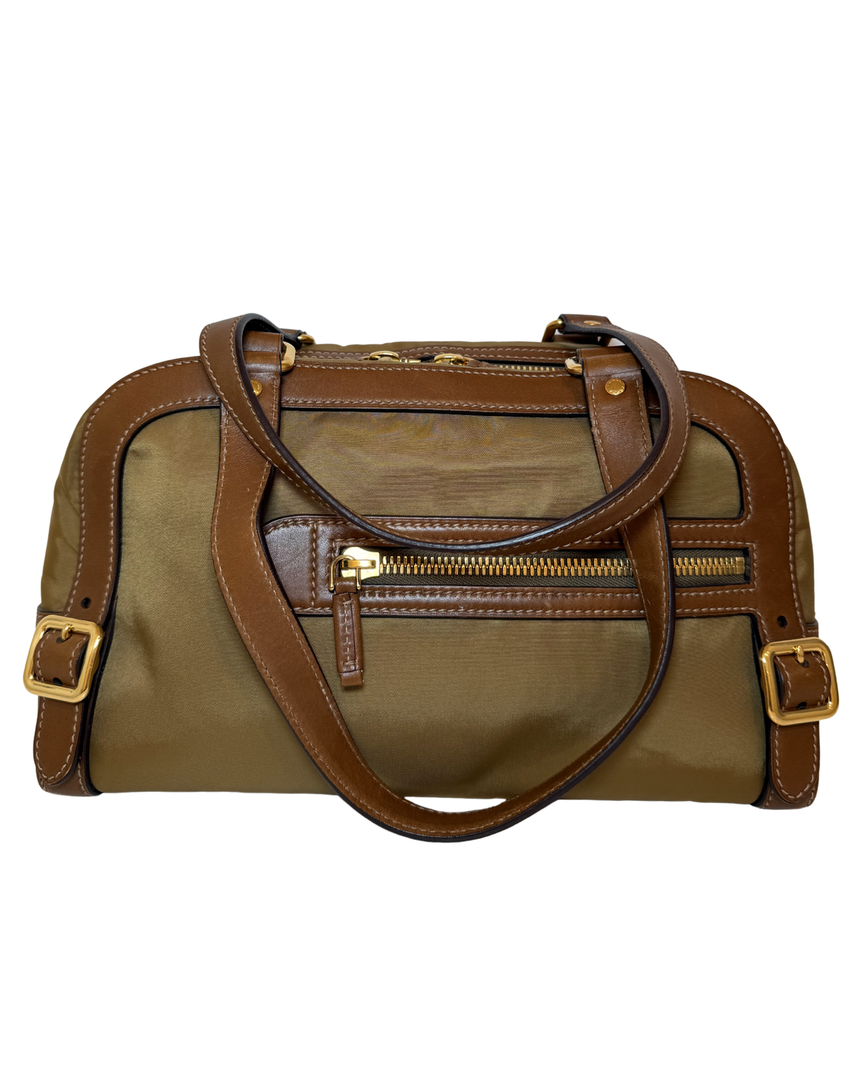 Prada Tessuto Bauletto Nylon w/ Leather Trim Bag, Brown