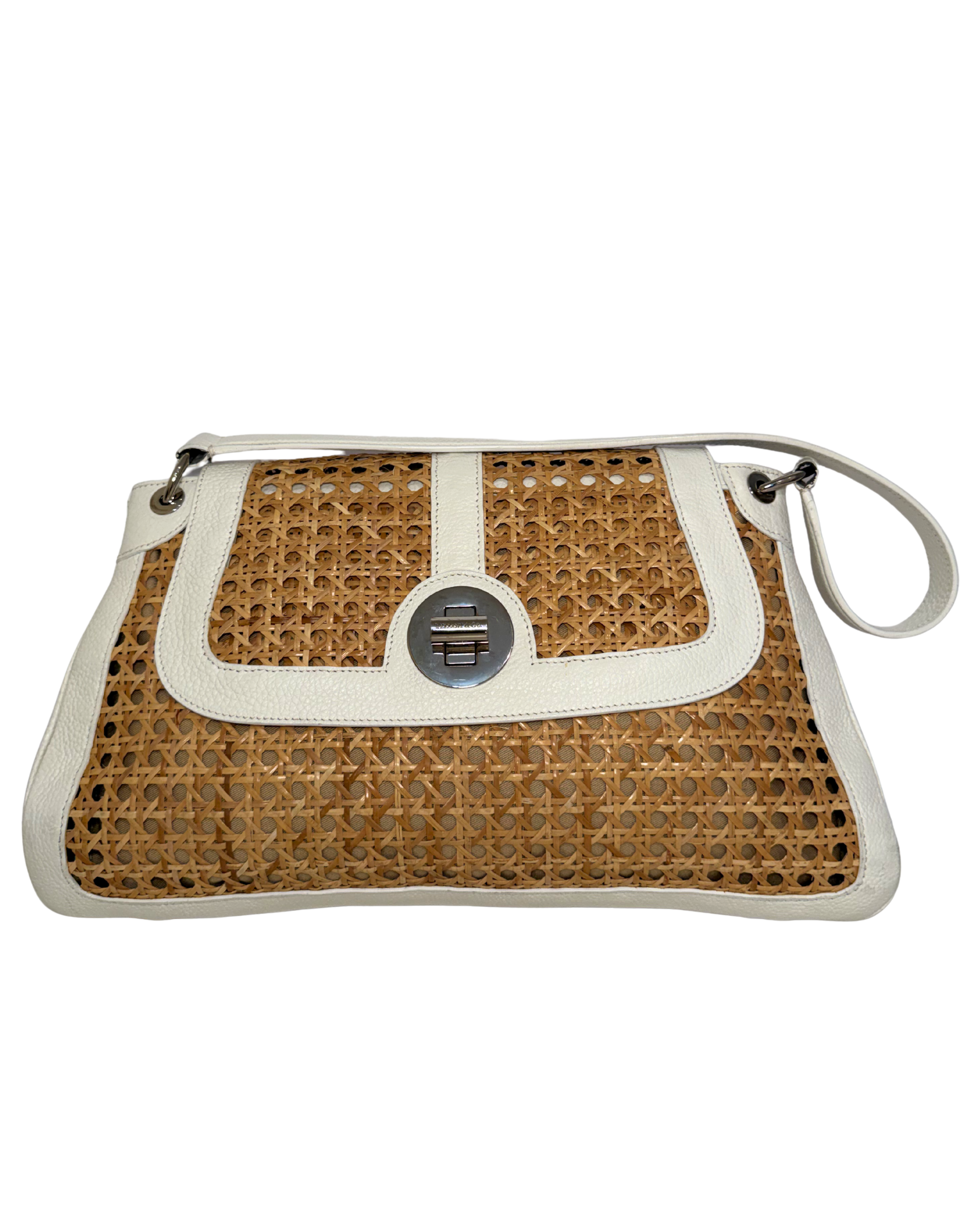 Tiffany & Co. Rattan and White Leather Handbag