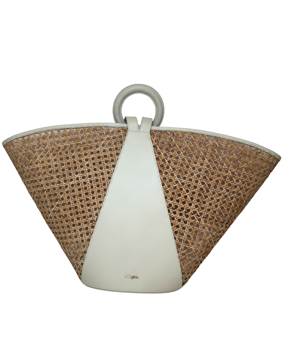 Cult Gaia White Leather and Rattan Tote