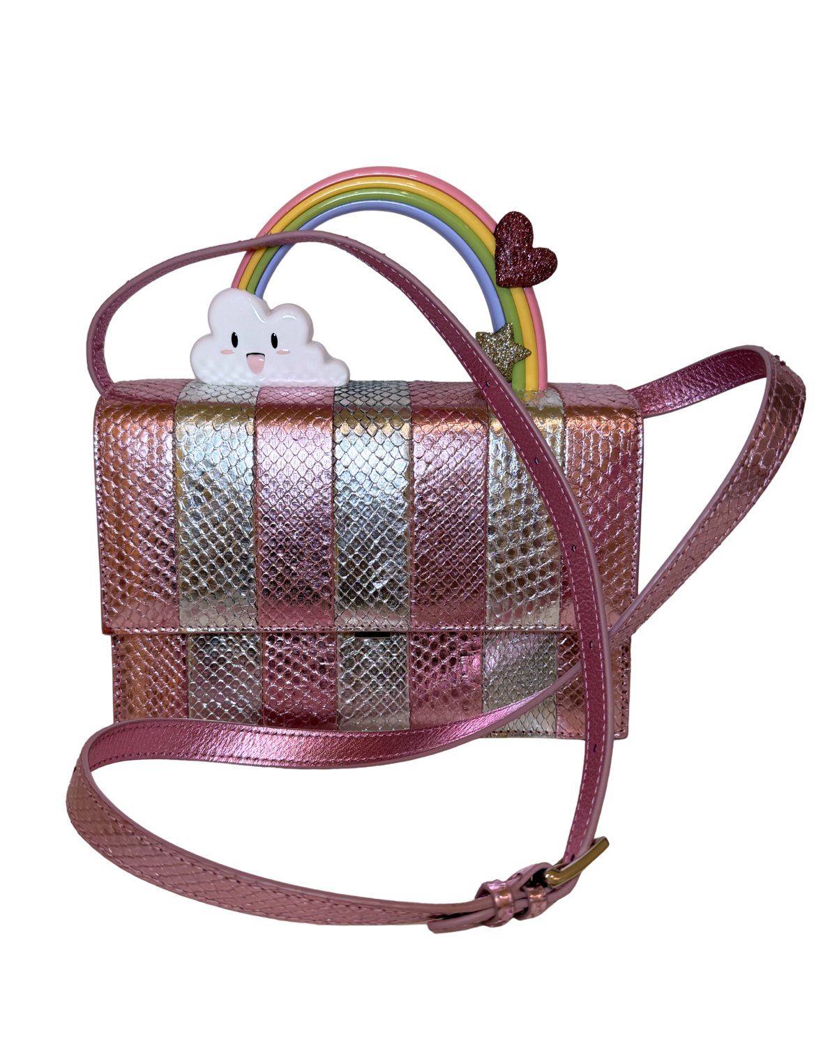 Ming Ray Nina Pink Python Box Bag w/ Rainbow