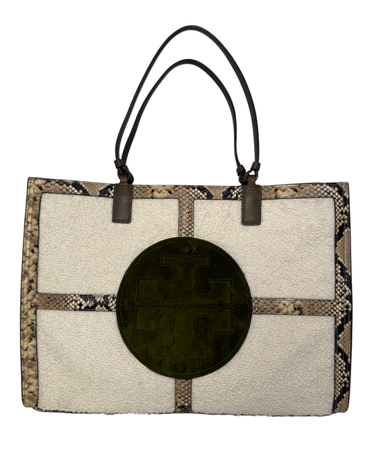 Tory Burch Snakeskin and Shearling Tote
