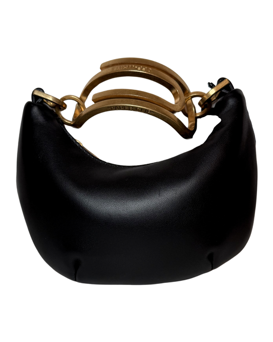 Off-White Paperclip Mini Hobo Curved Leather Clutch, Black