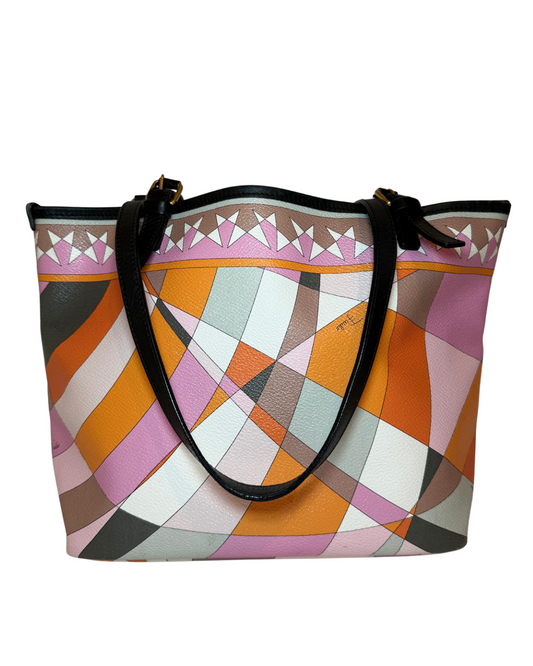 Emilio Pucci Leather Print Tote w/ Pouch