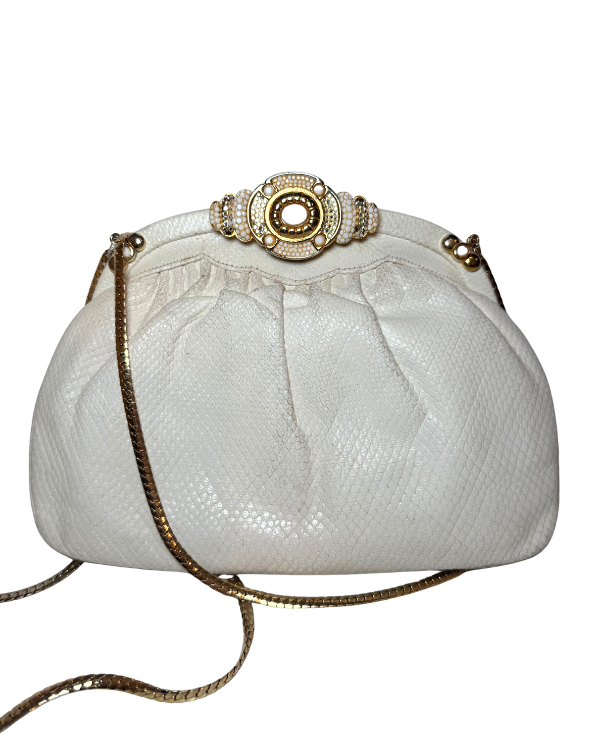 Princess La Model Ivory Jeweled Leather Bag, 1970s