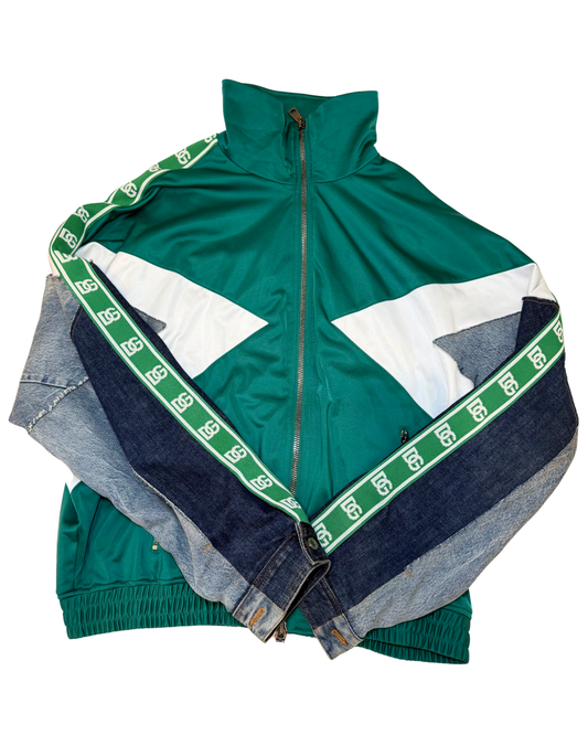 Dolce & Gabbana Mixed Media Jacket, Denim and Green, XL