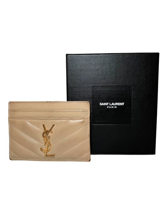 Saint Laurent Cassandre Cardholder, Tan Lambskin