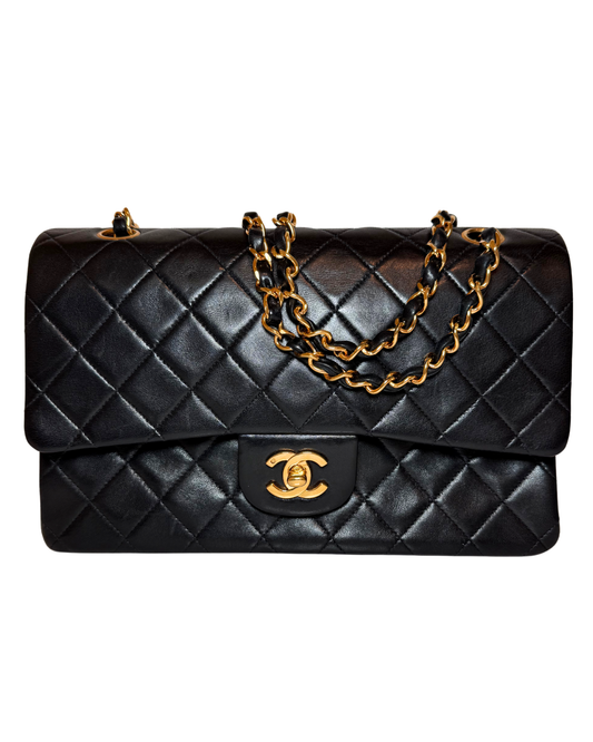 Chanel Vintage Classic Double Flap, Black Lambskin, ~1991 Goldplated