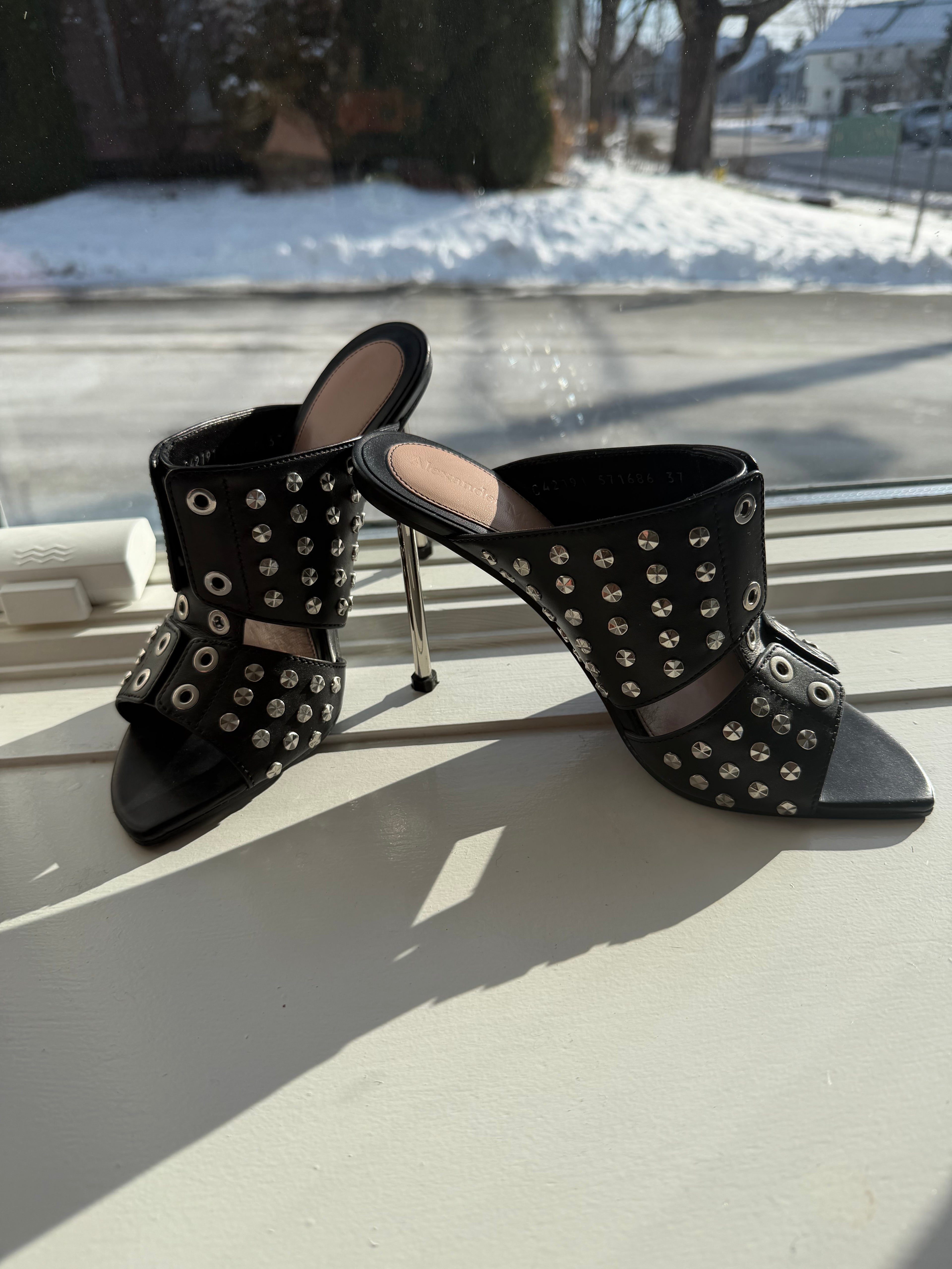 Alexander McQueen Stiletto Sandals w/ Studs, 37, Black