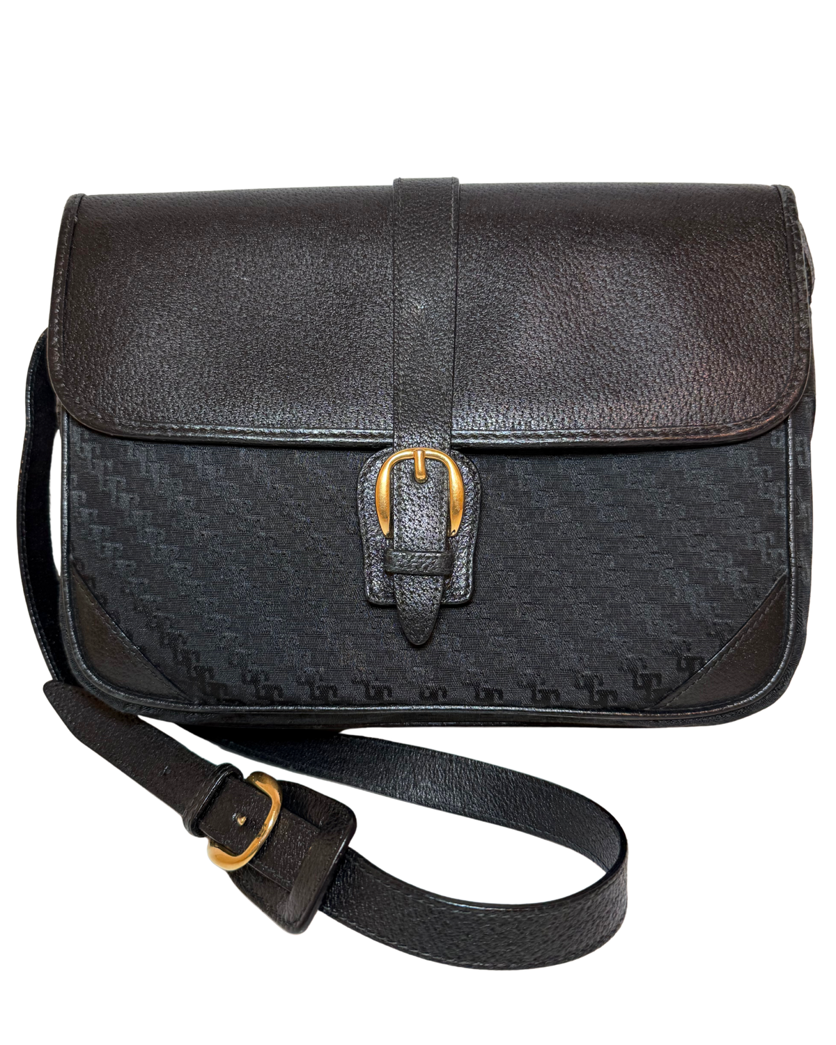Gucci Vintage Black Mono/Leather Crossbody
